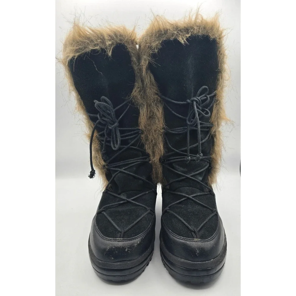 Muk Luks Womens  8 Black Fair Isle Knit Faux Fur Thinsulate Winter Boots 4464